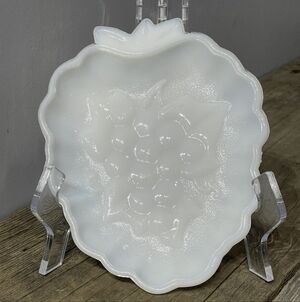 Vintage Hazel Atlas milk glass grape-shaped tray or dish